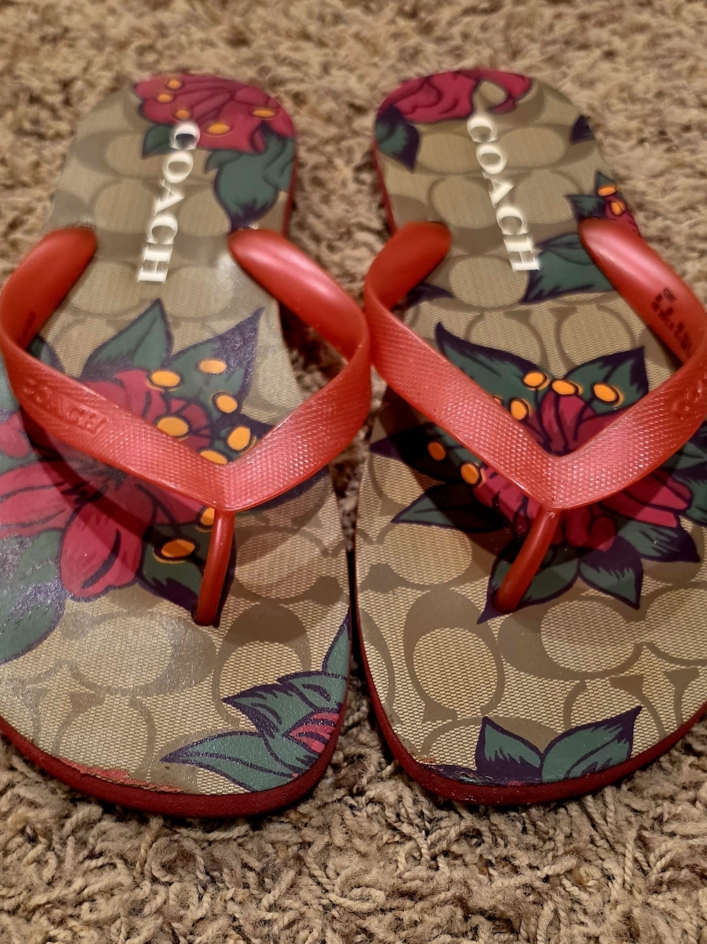 Coach Floral Flip Flops Brown & Red US 9-10